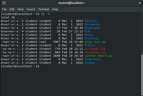 image of output of 'ls -l' command in terminal