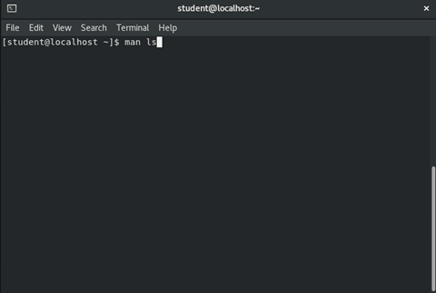 image of entering 'man ls' command in terminal